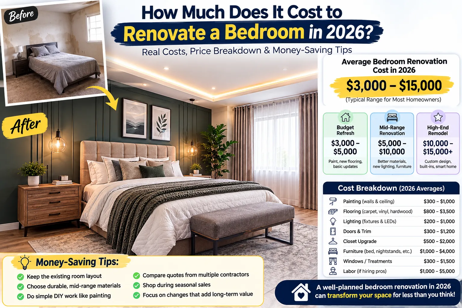 How Much Does It Cost to Renovate a Bedroom in 2026?