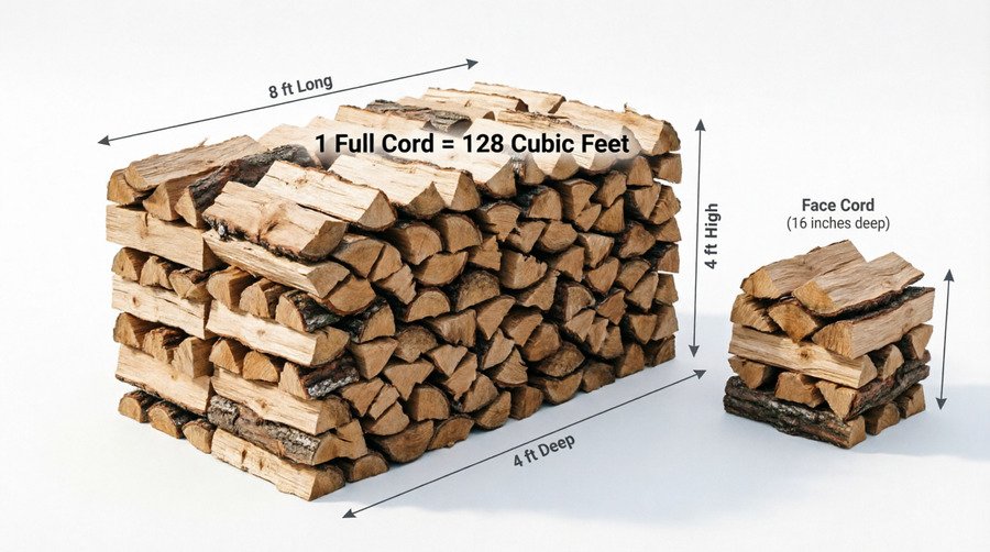 how many cubic feet in a cord of firewood